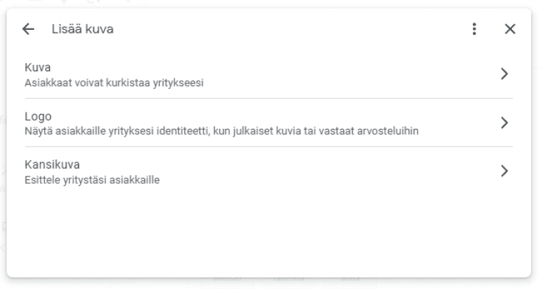 Google-yritysprofiiliin voi lisätä kuvamateriaalia.