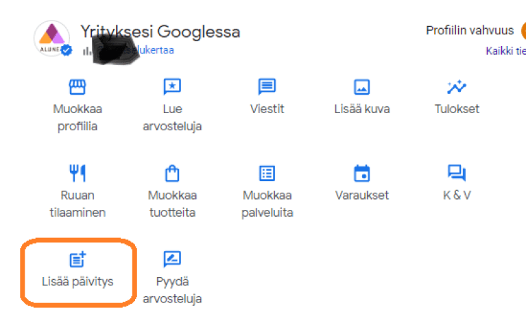 Lisää päivityksiä, tarjouksia ja tietoja tapahtumista Google-yritysprofiiliin.
