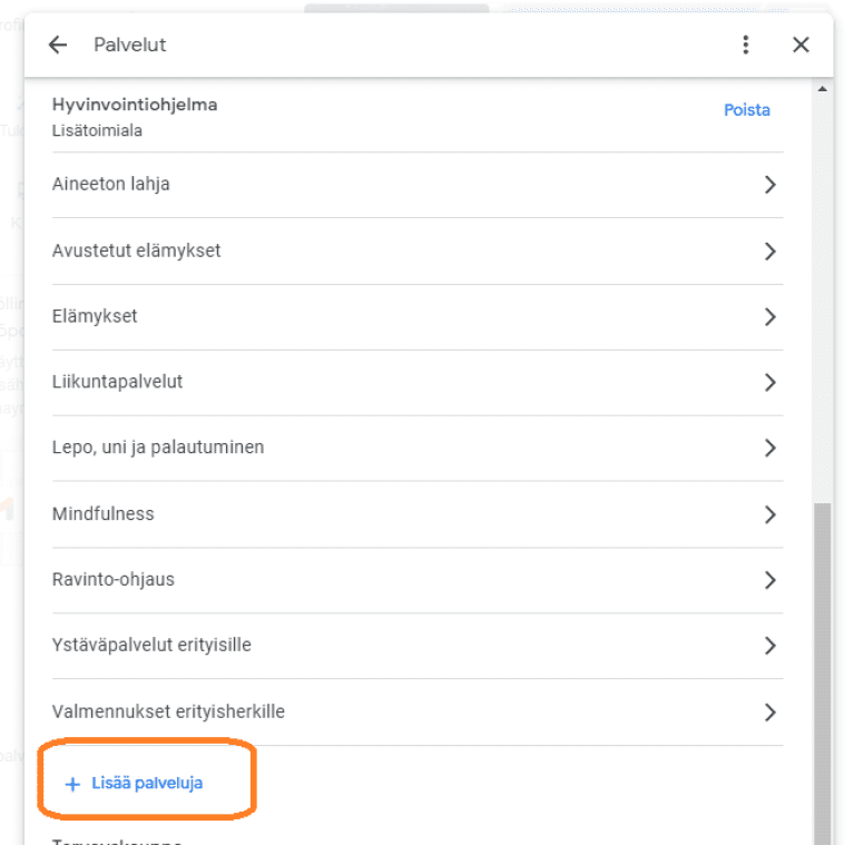 Sanoita palvelusi yritysprofiilin palveluihin.