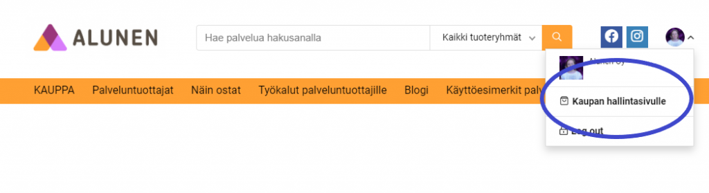 Oman verkkokaupan kirjautuminen Alunen.fi osoitteessa.