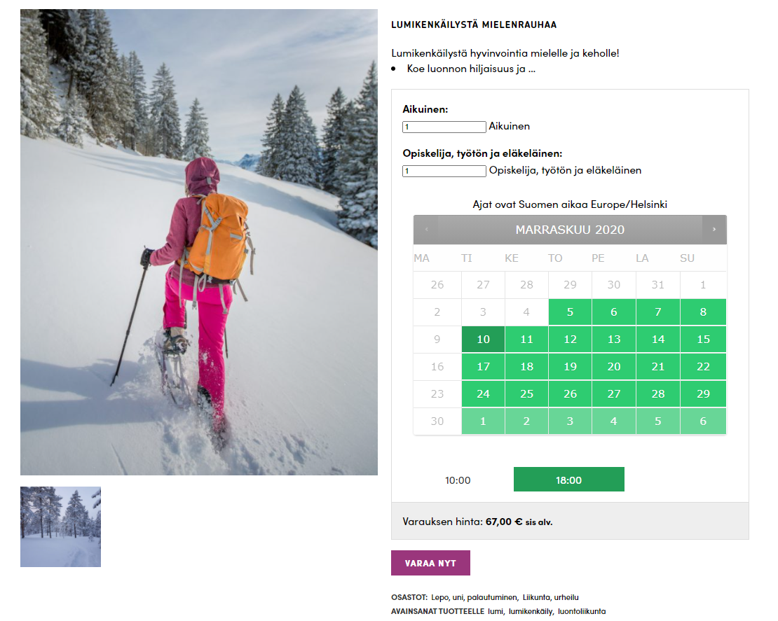 Aktiviteettituote voi olla esim. luontoelämys.