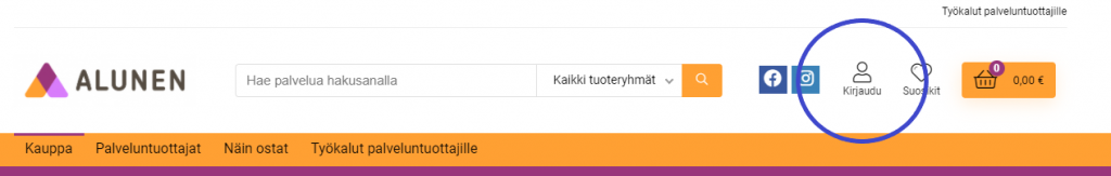 Kirjaudu omalle tilille Alusen verkkokaupassa.