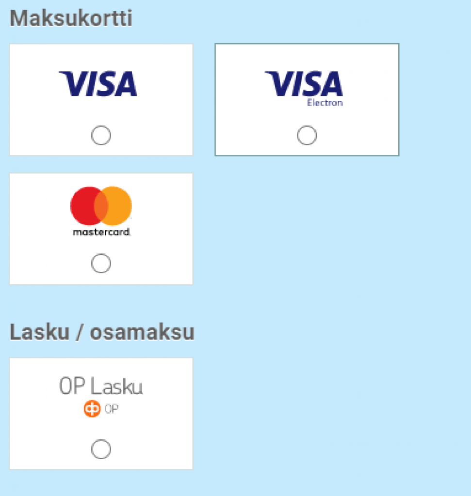 Maksukortti ja laskumaksutapa Alusen verkkokaupassa.