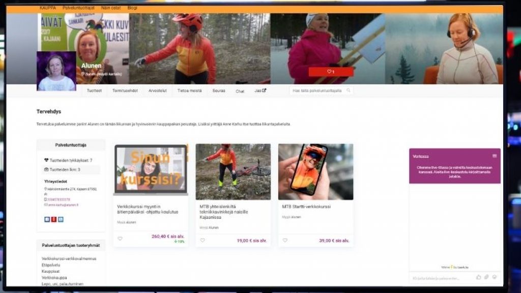 Näytteilleasettajan myyntipaikka liikunnan ja hyvinvoinnin messuilla netissä.